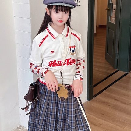 K门必入 25年币备hello kitty原创网纱打底衫+Polo+miu蓝格半裙