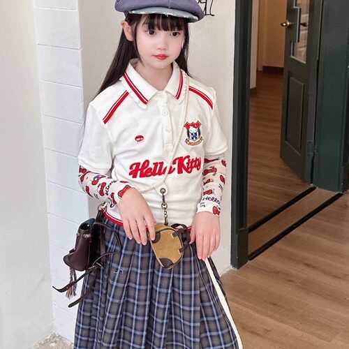 K门必入 25年币备hello kitty原创网纱打底衫+Polo+miu蓝格半裙