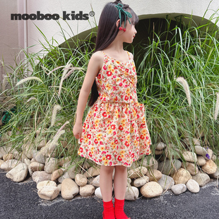 墨宝童装 MoobooKids_法式显白橙红色碎花轻薄透气吊带半裙套装
