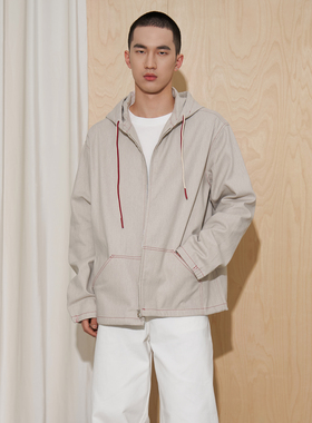 APOECHO 卫衣男款克兰因蓝春季流行风男士连帽纯色拉链牛仔外套