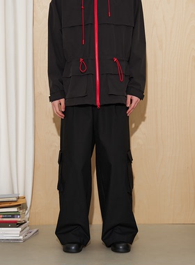 APOECHO 美式痞帅黑色大口袋工装西裤春季全棉直筒休闲高街长裤