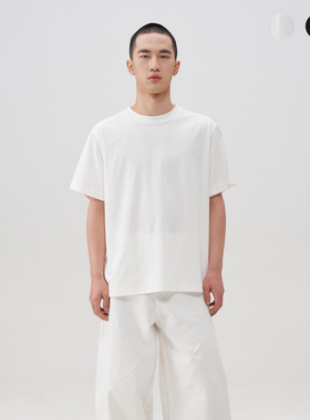 APOECHO 匹马棉短袖t恤男女落肩设计小领口纯色休闲五分袖上衣