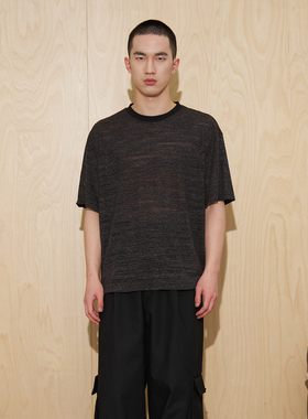 APOECHO 高级感气质针织正肩短袖男女休闲百搭纯色圆领套头T恤