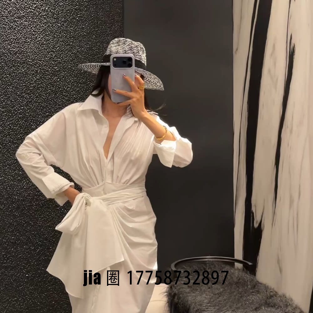 20266早秋新品白色长袖中长衬衫