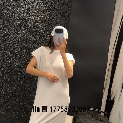 2026秋冬新品白色中长款圆领三分袖连衣裙女 价私