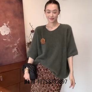 2026秋冬新品墨绿色开衫七分袖山羊绒毛衣女 价私