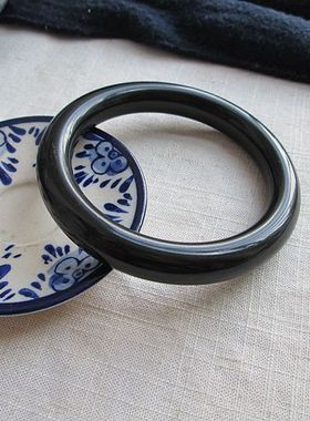 《苏幕遮》天然新疆和田玉墨玉籽料胖圆条超油润细润手镯58圈