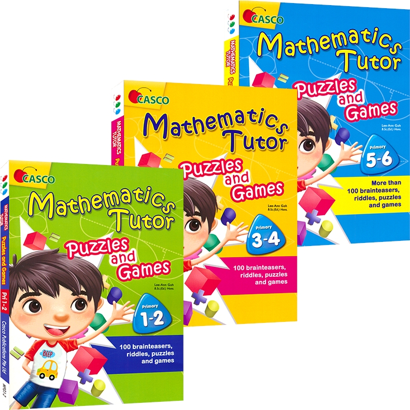 Casco Mathematics Tutor  Puzzles And Games 新加坡数学 数学导师解谜游戏 益智活动小学1-6年级教辅 3册套装 英文原版进口图书