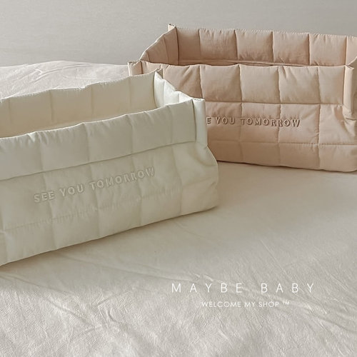 韩国ins婴儿床上尿不湿收纳盒尿布纸尿裤筐宝宝用品绗缝收纳神器