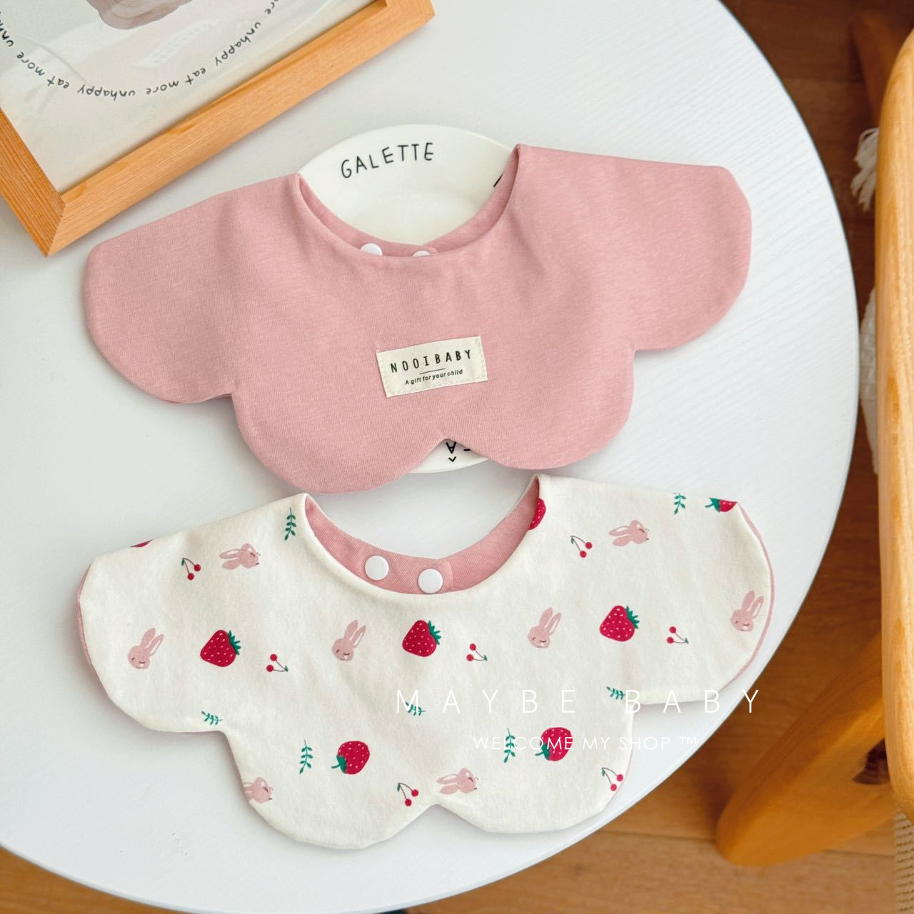 韩国ins围兜全棉转圈花瓣宝宝双面围嘴新生儿口水巾按扣吐奶巾