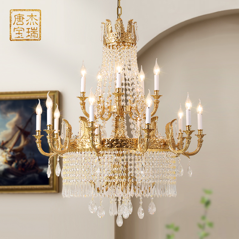 欧式全铜铜客厅复古别墅水晶吊灯