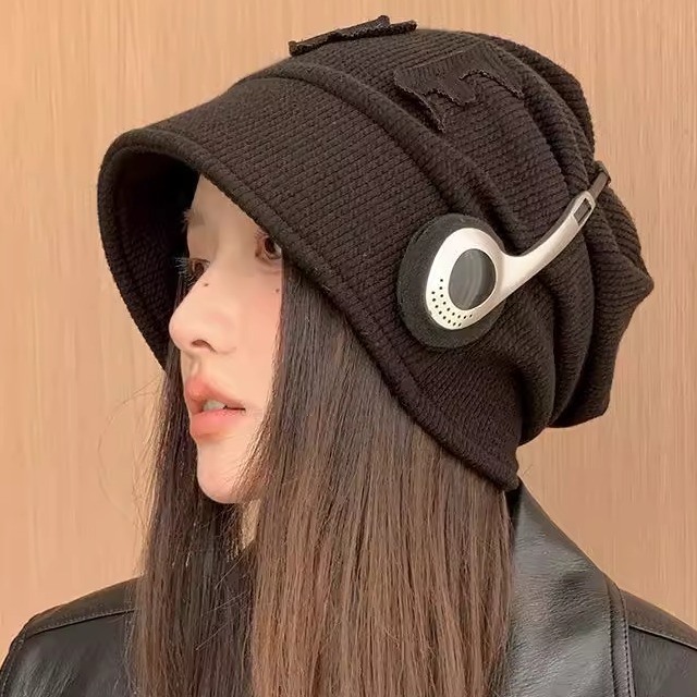 秋冬季帽子女款洋气包头帽10月份月子帽产妇外出堆堆帽针织毛线帽