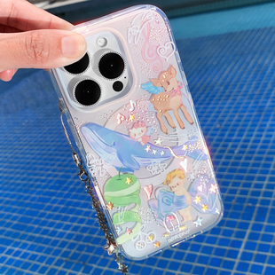 九点半双层ins风少女梦幻kt爱神鎏金磁吸适用于苹果17promax 16PM手机壳iPhone17Pro镜面支架防摔保护套全包