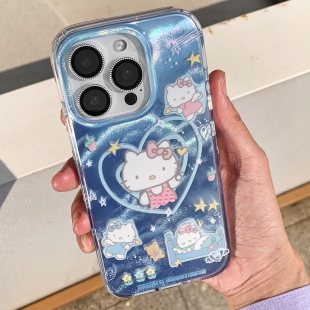 九点半银河蓝天使kt旋转支点磁吸壳适用苹果16ProMax手机壳iphone15 支架镭射全包防摔保护套 14Pro隐藏式