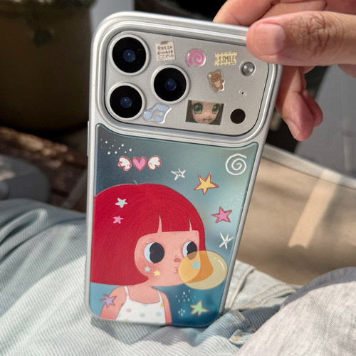 适用苹果手机壳金属可爱泡泡女孩