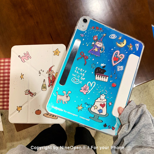九点半镭射红格波点小狗猫咪Y型磁吸可拆分适用苹果2026新款iPadair8/7mini7保护壳分离自带隐藏笔槽防弯