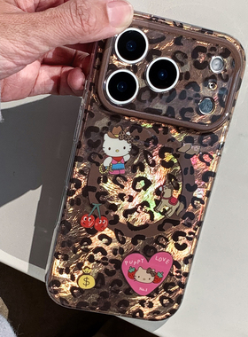 九点半双层镭射Y2K秋冬豹纹甜心KT适用苹果17ProMax手机壳iphone17Pro/16ProMax/15全包双层磁吸手机保护套