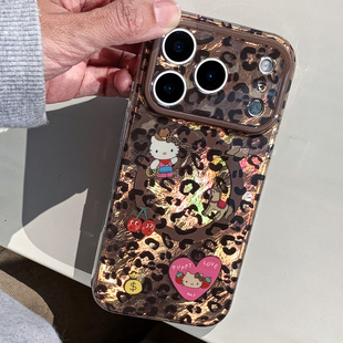 九点半双层镭射Y2K秋冬豹纹甜心KT适用苹果17ProMax手机壳iphone17Pro 15全包双层磁吸手机保护套 16ProMax