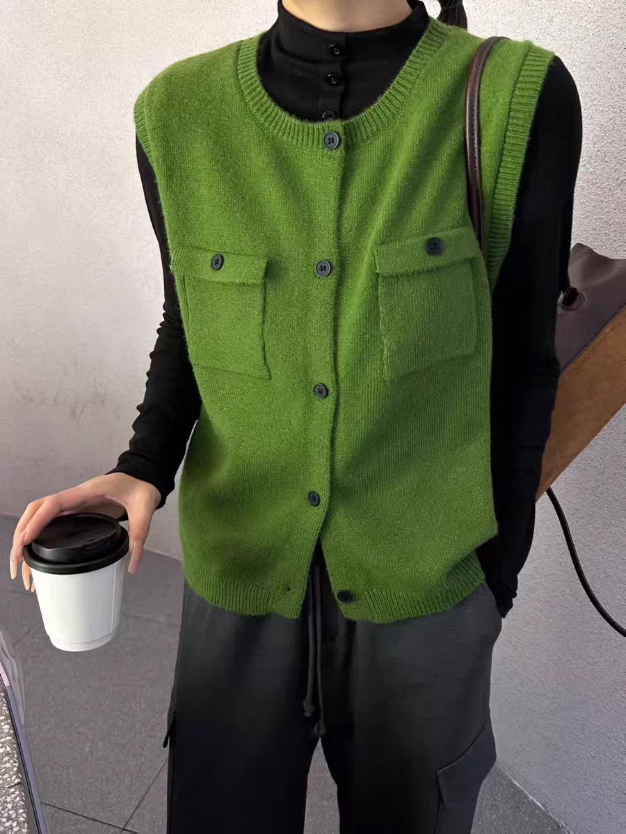 法式复古外穿针织开衫马甲女韩系秋冬穿搭高级感叠穿背心马夹上衣