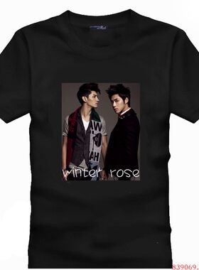 东方神起郑允浩沈昌珉WINTERROSE周边图片衣服DYY同款图案T恤衫黑
