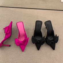 法式包头半拖鞋女夏季外穿蝴蝶结时尚细跟单鞋仙女气质高跟凉鞋女