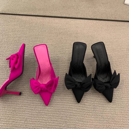 细跟包头半拖鞋女蝴蝶结凉鞋