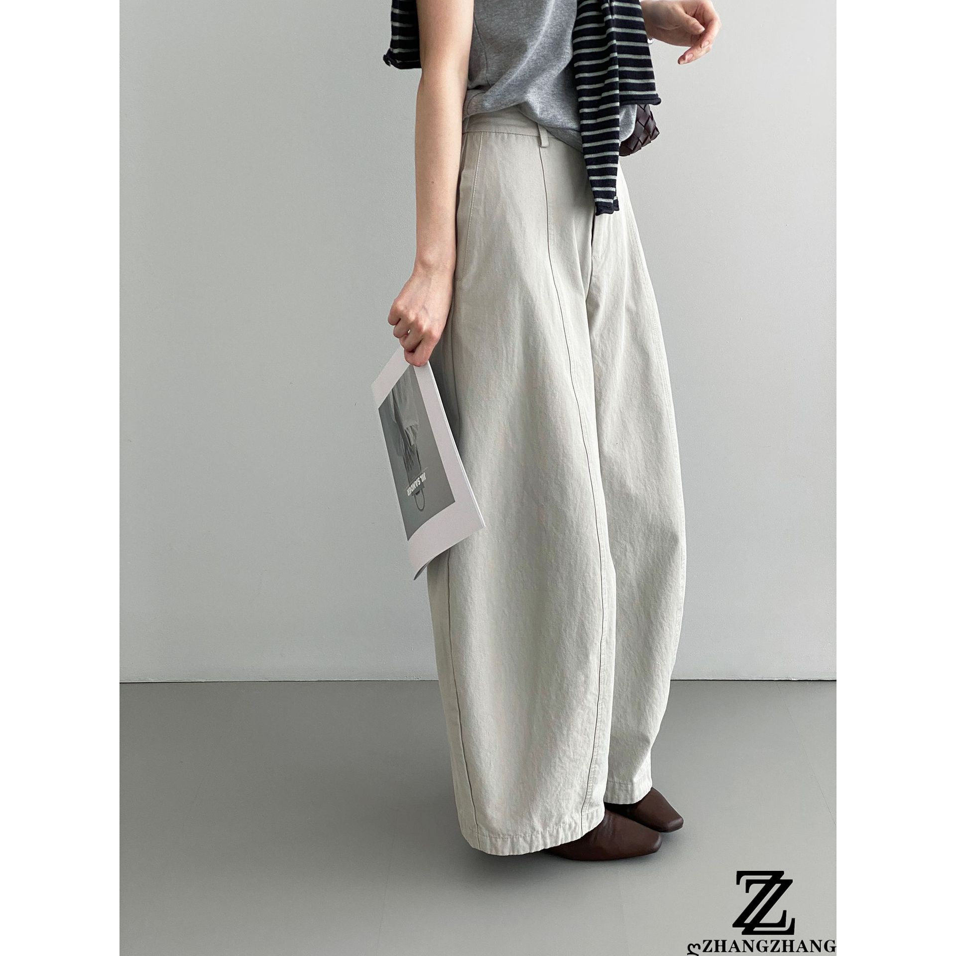 版型正~韩系简约通勤气质高腰弯刀阔腿裤女宽松百搭显瘦气球长裤