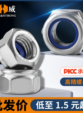 304不锈钢尼龙自锁防松螺母316防滑锁紧细反牙六角螺丝帽M2M3-M20