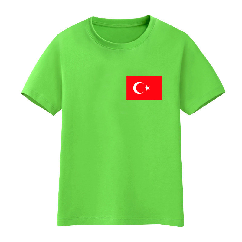 纯棉小学生可以定做男女儿童短袖t恤土耳其国旗衣服表演活动半袖