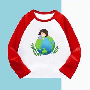 April 22世界地球日环境保护长袖T恤表演出服装男儿童衣服女宝宝8