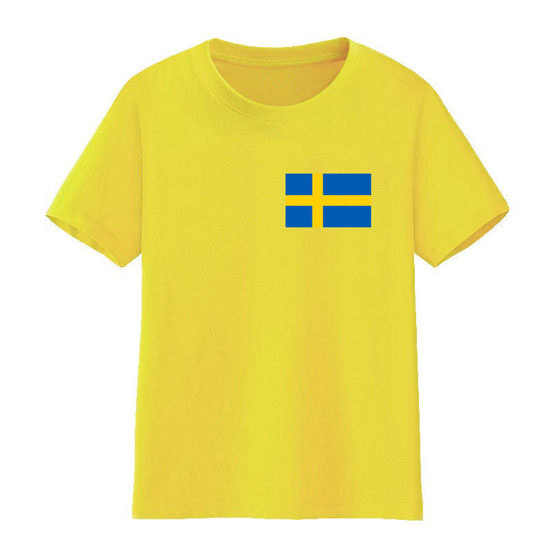 小学生服可以定做男女儿童短袖t恤瑞典国旗衣服表演活动半袖纯棉