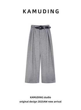 KAMUDING2025新款C4复古千鸟格高腰宽松显瘦休闲裤25376