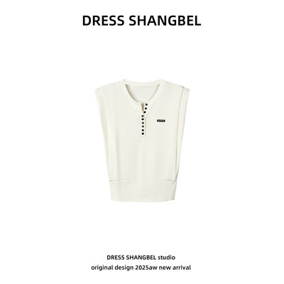 DRESS-2026夏新款圆领纽扣探肩无袖轻熟风针织衫5176