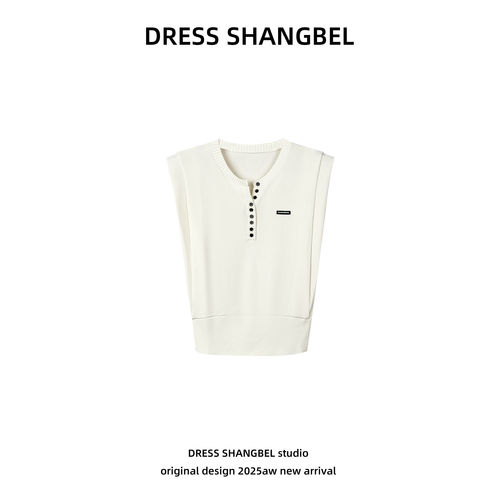 DRESS-2026夏新款圆领纽扣探肩无袖轻熟风针织衫5176