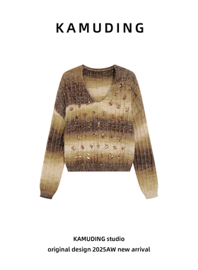KAMUDING2025新款秋冬季时尚百搭撞色渐变长袖宽松针织衫25587