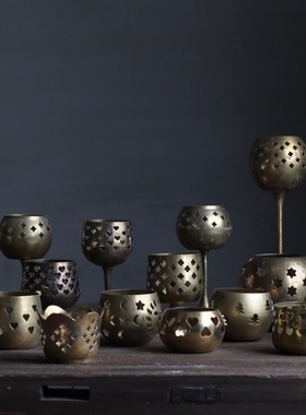 镂空西洋旧物摄影黄铜二店烛台