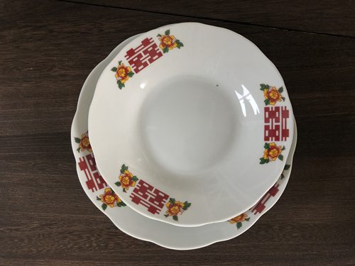 老式双喜盘子复古中式道具碗碟
