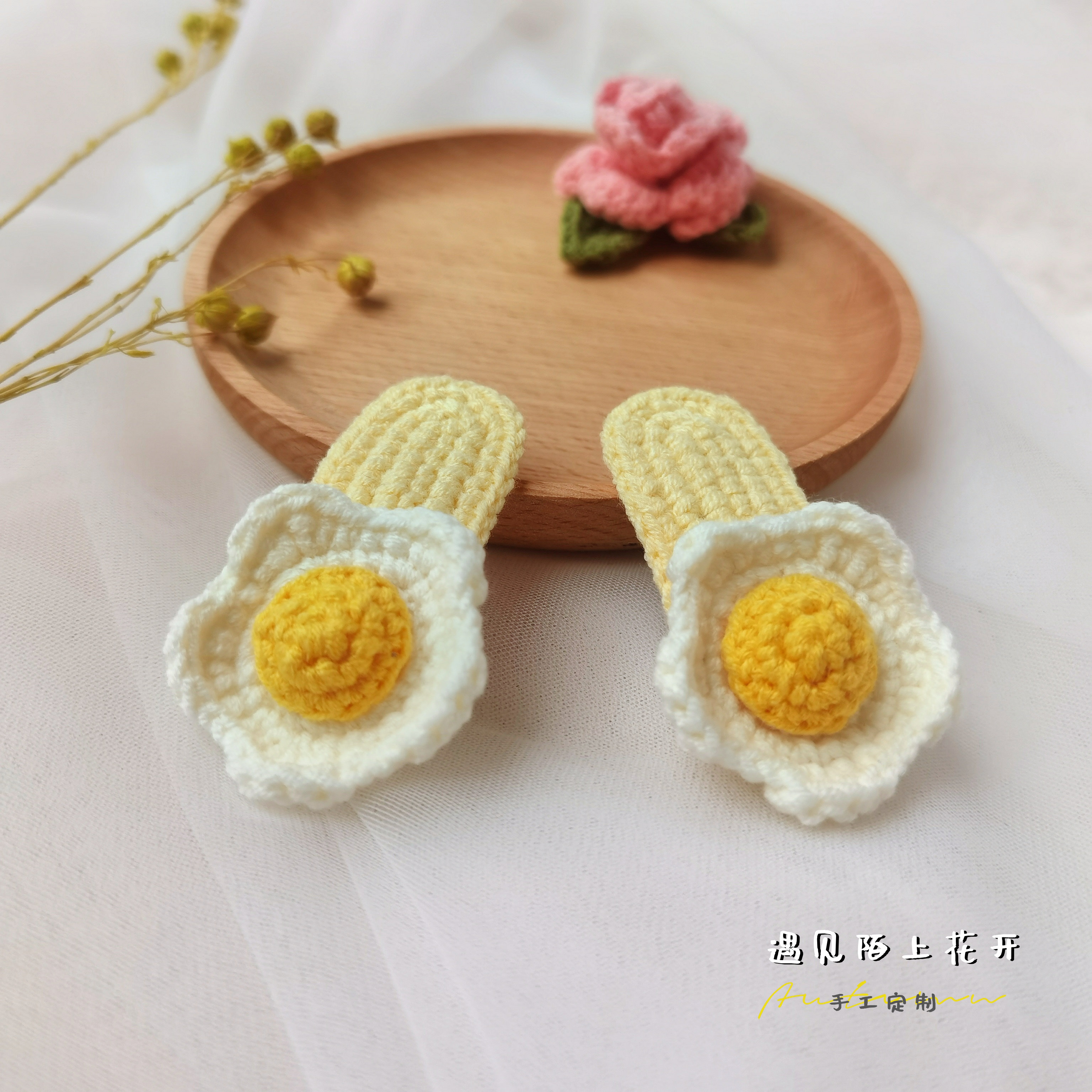 可爱荷包蛋发夹少女纯手工钩织