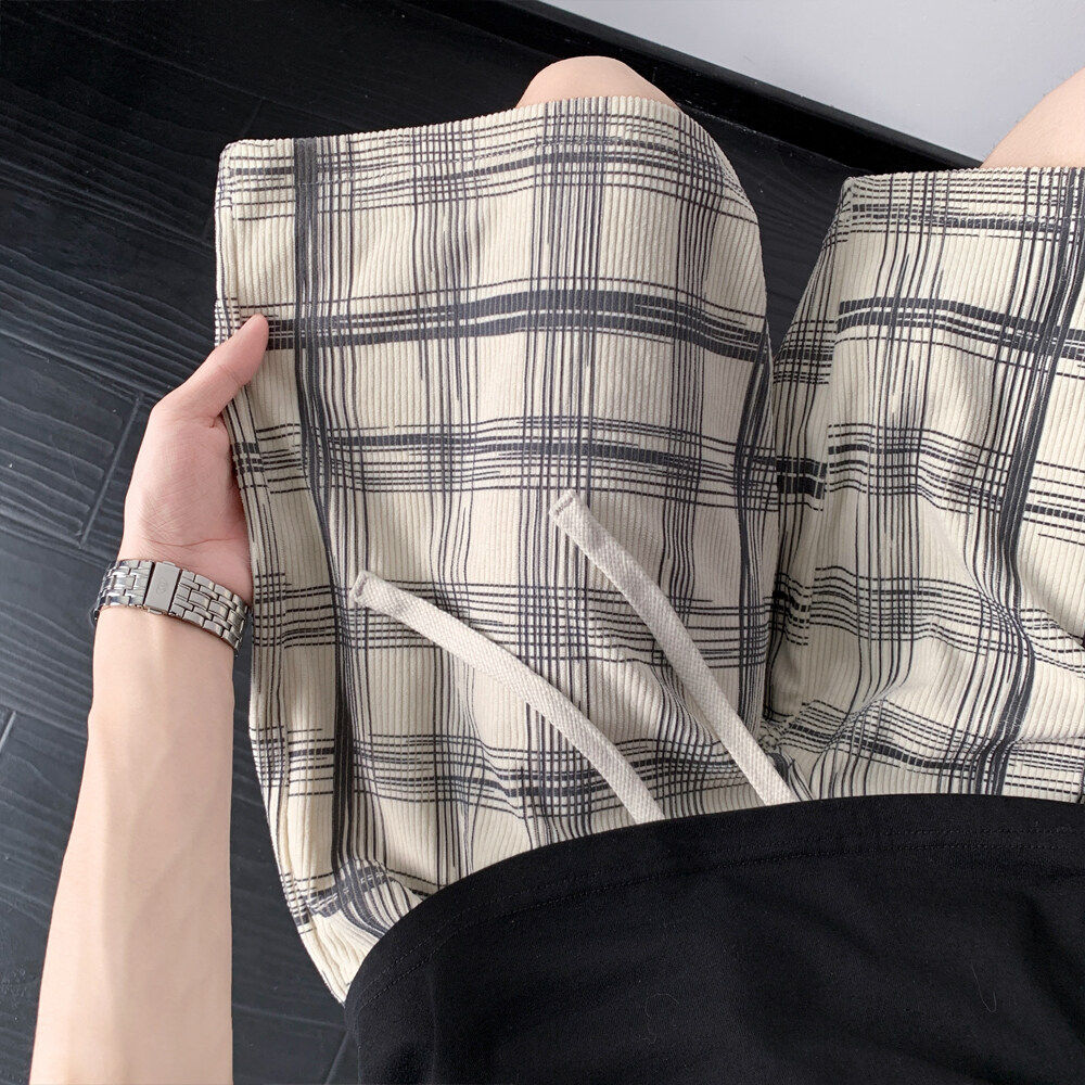 潮流格子提花夏季短裤男美式复古休闲五分裤宽松运动裤青年潮牌,男装,短裤,淘宝优惠券,粉丝福利购,淘宝优惠卷