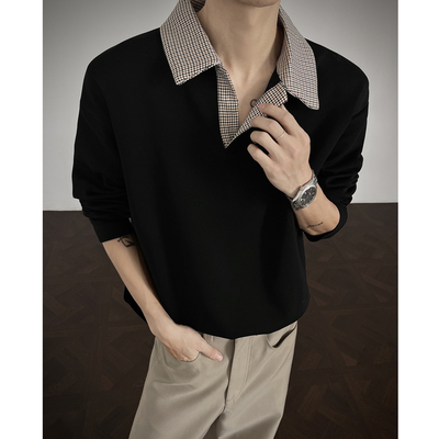 抗皱潮牌千鸟格POLO领长袖