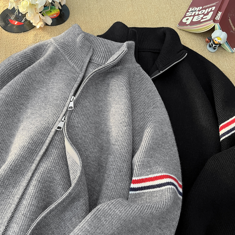 冬季立领拉链毛衣男潮牌青少年
