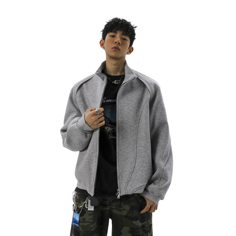 结构拼接开衫立领卫衣男拉链