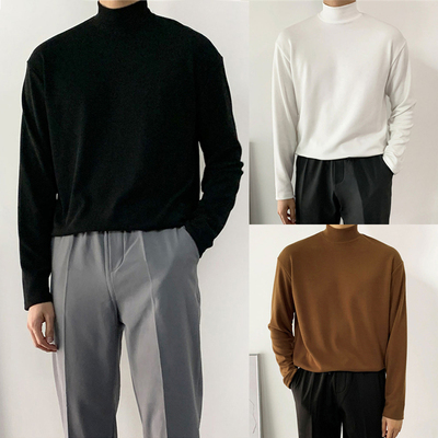 德绒半高领打底衫男内搭长袖T恤