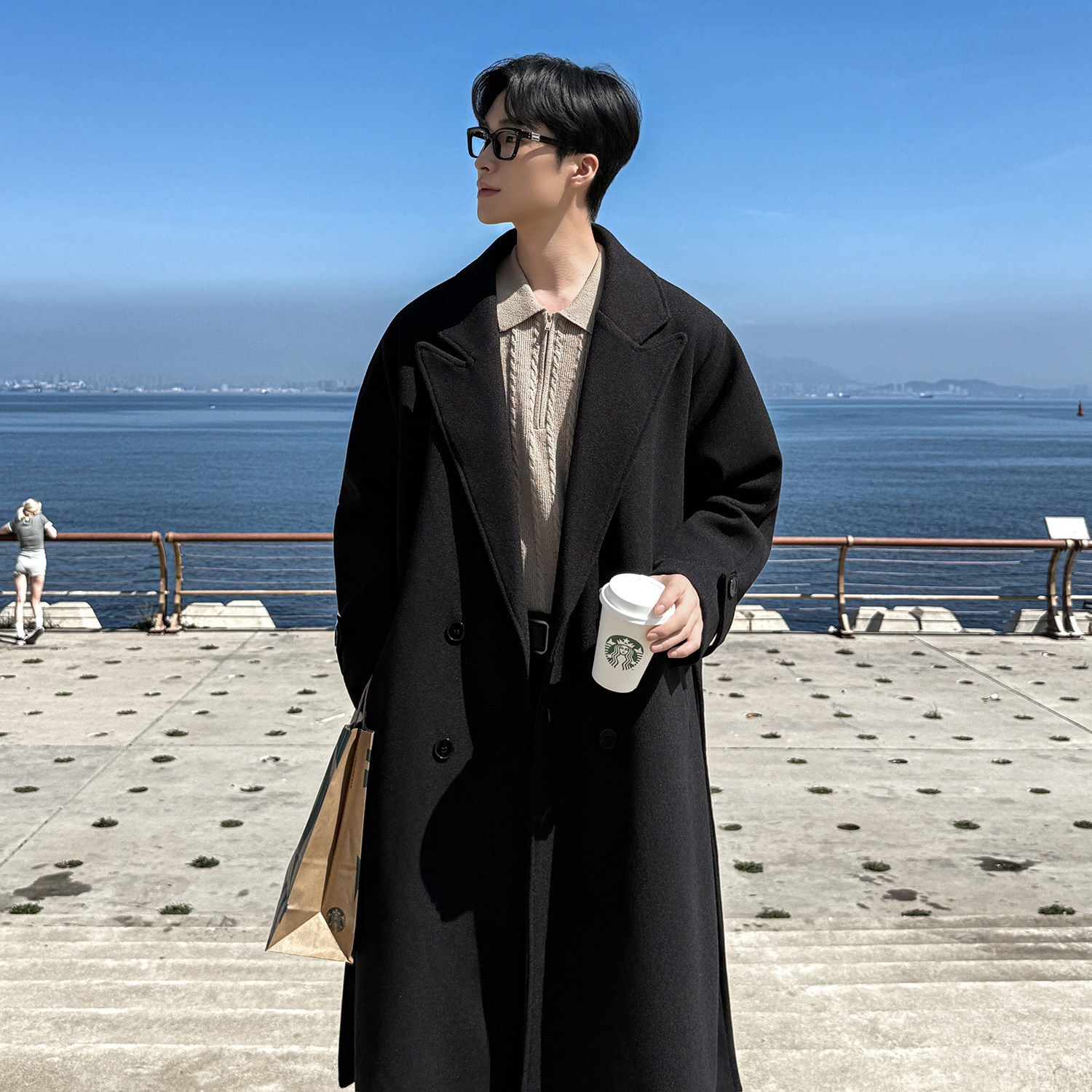 冬季毛呢大衣男中长款过膝宽松双排扣高级感呢子风衣痞帅加厚外套,男装,毛呢大衣,淘宝优惠券,粉丝福利购,淘宝优惠卷