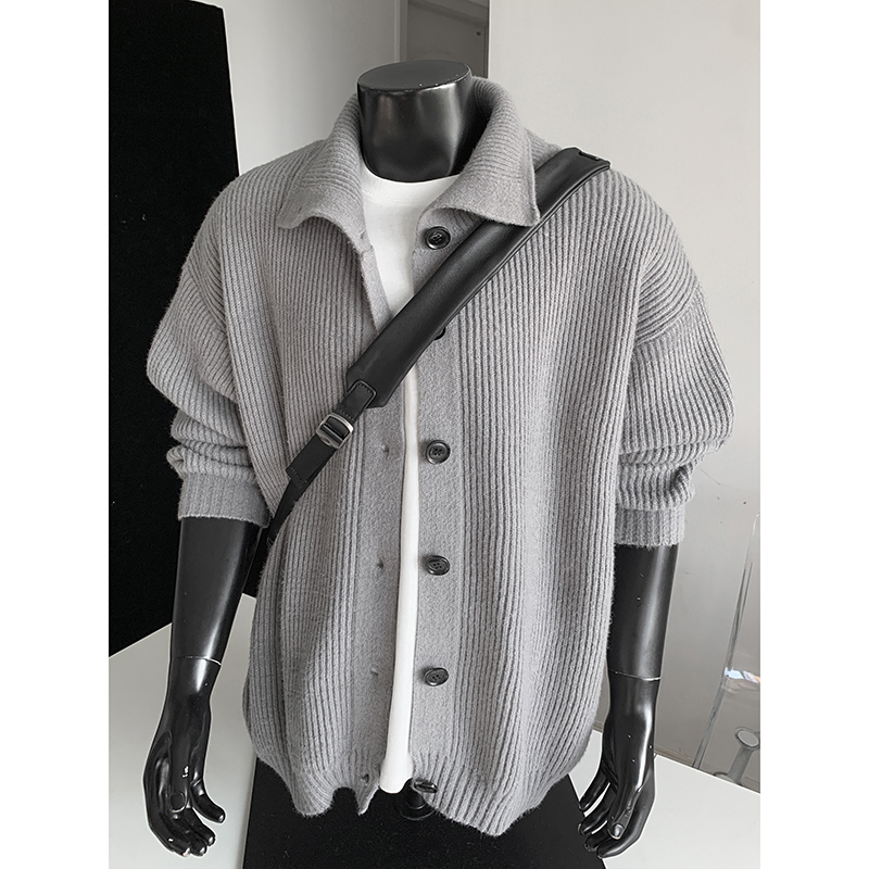 高领开衫毛衣男外套潮牌翻领针织