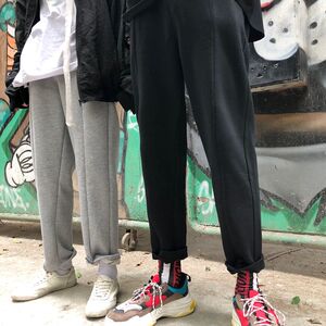 秋冬季韩版九分裤男宽松毛呢阔腿裤港风直筒裤纯色百搭休闲裤加绒