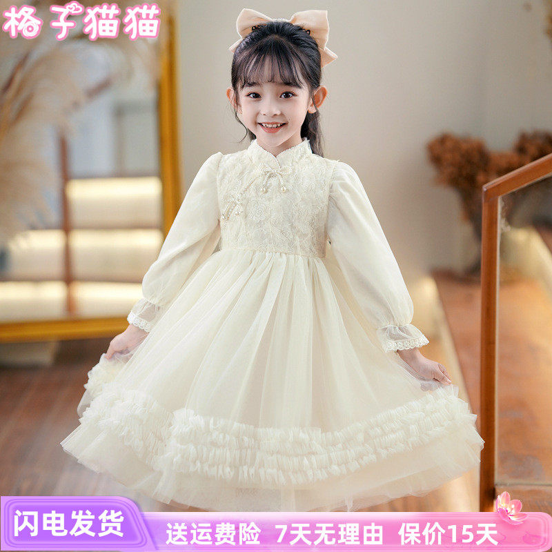女童连衣裙秋冬中式白色tutu裙子