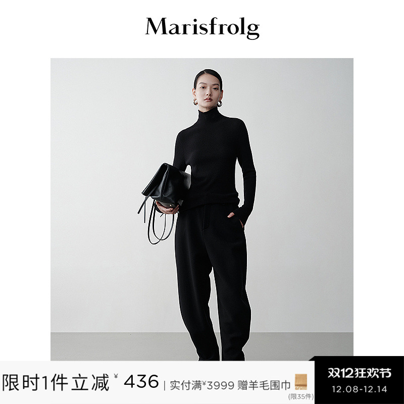 【轻密针织】Marisfrolg玛丝菲尔冬黑色高领纯羊毛针织衫