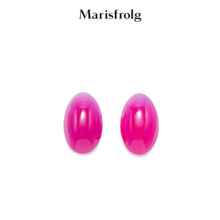Marisfrolg玛丝菲尔2025秋新款宫粉梅红极简椭圆树脂耳环耳钉