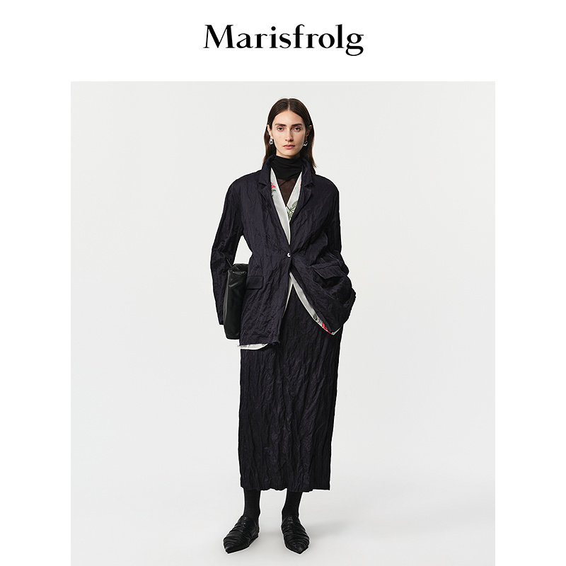 Marisfrolg玛丝菲尔能量廓形黑艺术褶皱肌理感花苞半身裙